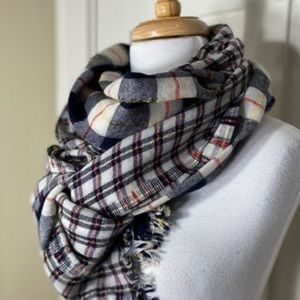 NWT J.Crew Wool Linen Blend Plaid Scarf
